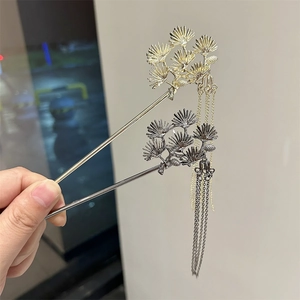 New Chinese Style Pine Needle Leaf Hair Stick Metal Tassel Hair Fork Vintage Hanfu Mamian Skirt Accessory Hairpin For Women