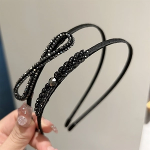 Lot de deux bandeaux noirs avec nœud en strass et cristaux gris foncé étincelants