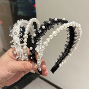 Serre-tête Élégant à Double Couche en Künstliche Perles et Dentelle Avec Strass Style Français Bandeau Fleur pour Femme Mariage Bijoux