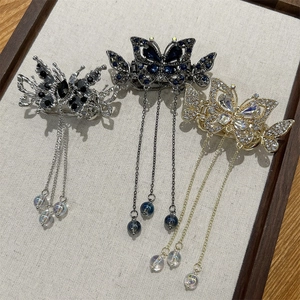 Pince à Cheveux Papillon Élégante avec Gland Alliage Strass Épingle à Cheveux Coiffe Douce à la Mode Accessoires de Cheveux Femme