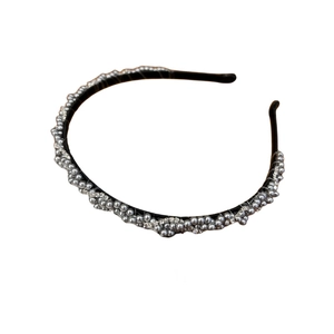 Serre-tête élégant en forme de vague avec perles grises et strass brillants pour femmes