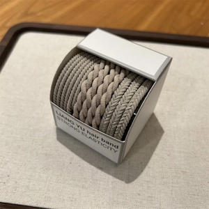 Elastic hair tie gift set with gray braided headbands in high-strength minimalist design