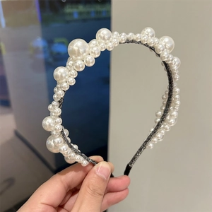 Korean Style Elegant Faux Artificial Pearl Flower Headband For Women Wedding Party Bridal Hair Accessories Wide Brim Beaded Head Hoop