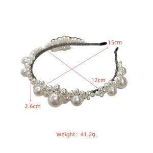 Detail showing dimensions of the beaded pearl headband with heights and diameters