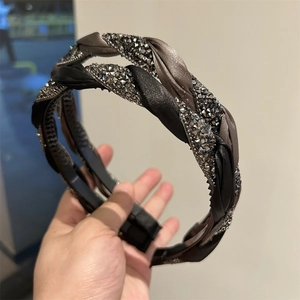 French Vintage Braided Twist Rhinestone Headband For Women Satin Fabric Padded Non-Slip Hair Band Fashion Hair Accessories
