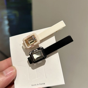 Elegant acetate square rhinestone hair clips in beige and black, minimalist hair accessory
