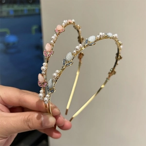 Elegante Cerchietto in Lega a Forma di Tulipano Con Künstliche Perle Sintetiche e Strass Stile Coreano Accessori per Capelli per Donna