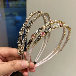 Modern Elegant Double Layer Rhinestone Headband Korean Style Artificial Crystal Hair Hoop For Women Fashion Hair Accessories