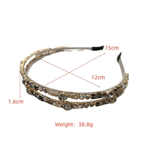 Detail view of double-layer crystal headband with grey and clear stones, 15cm diameter