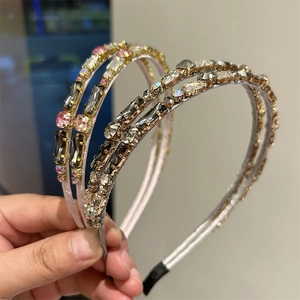 Elegant double-layered headband with sparkling rhinestones in pink gold and grey tones