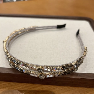 Detailed macro view of the double-layered headband with sparkling crystal rhinestones