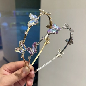 Serre-tête Papillon Iridescent en Alliage Strass Style Coréen Élégant Bandeau pour Femmes Fête Quotidien Accessoires Cheveux