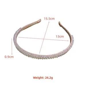 Detail showing dimensions of the double-layered pink crystal and pearl beaded headband