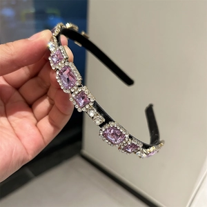 French retro headband with pink purple crystals and small rhinestones on black fabric