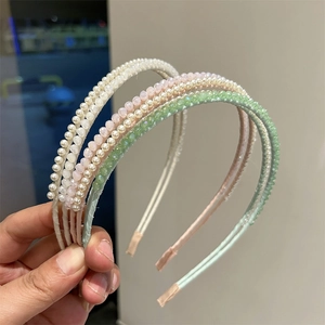 Korean Style Double Layer Faux Artificial Pearl And Crystal Headband Elegant Satin Wrapped Hair Band For Women Daily Party Accessories