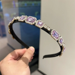 French Vintage Purple Rhinestone Alloy Headband For Women Elegant Sparkly Crystal Hair Hoop High End Hair Accessories