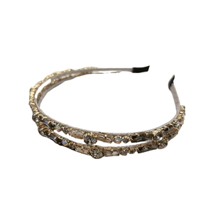 Elegant double-layered headband with sparkling brown and clear crystal zircons