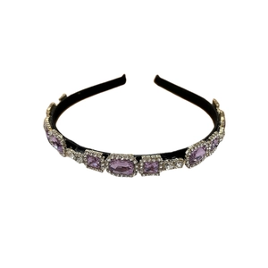 Elegant French vintage headband with purple rhinestones and crystals on black base