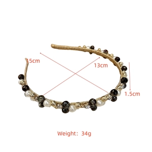 Detail view of the beaded headband dimensions with crystal pearl and gold wire details