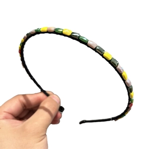 Colorful gemstone beaded thin headband featuring vibrant rectangular candy-style crystals