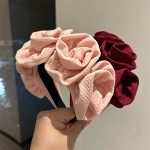 Handmade fabric headband with 3D pink and burgundy roses for elegant party hair styling