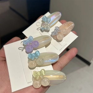 Sweet Acetate Cherry Bow Hair Clip For Women Girly Pearlescent Handmade Duckbill Clip Fresh Style Hairpin Headwear Accessories
