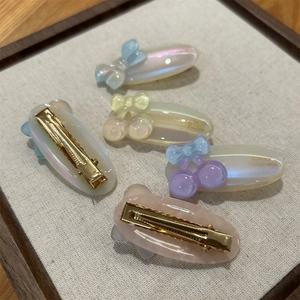Handmade acetate hair clips set with colorful bows and cherry charms for girls