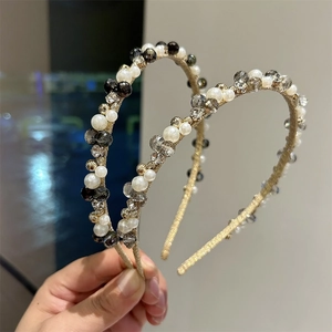 Vintage Faux Artificial Pearl Crystal Headband Handmade Gold Wire Wrap Hair Band Elegant Beaded Hair Hoop For Women Wedding Party
