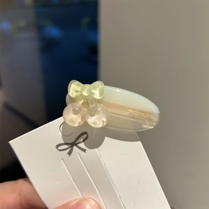 Pearlescent resin cherry bow hair clip in cream yellow with France Handmade gold lettering