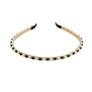 Serre-tête élégant en métal doré avec perles blanches et perles noires à facettes