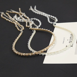 Handmade beaded headband with gradient crystals and elegant long chain tassels