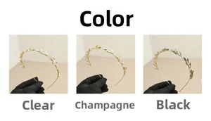 Detailed view of vintage gold leaf headbands with sparkling rhinestones in three colors