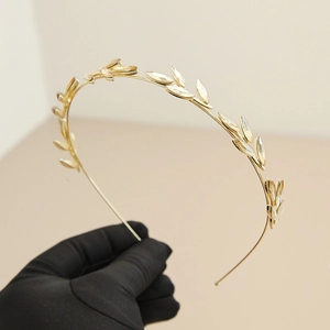 Baroque Gold Leaf Rhinestone Headband Elegant Vintage Bridal Hair Hoop Wedding Accessories For Women Hairband