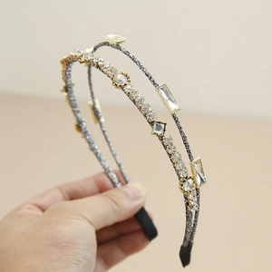 French Style Double Row Rhinestone Headband Elegant Handmade Synthetic Crystal Hair Band Retro Jewelry For Women Party