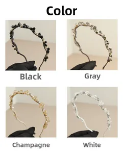 Détails de serre-têtes en perles de cristal en noir, gris, champagne et blanc éclatant