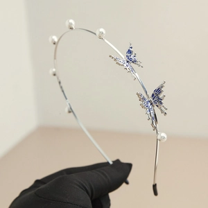 Elegant Silver Metal Thin Headband Butterfly Decorative Hair Hoop With Faux Artificial Pearl For Women Party Hair Accessories