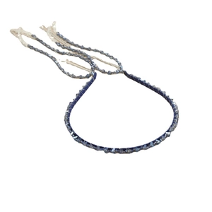 Handmade gradient crystal beaded headband with navy blue stones and silver chain detail