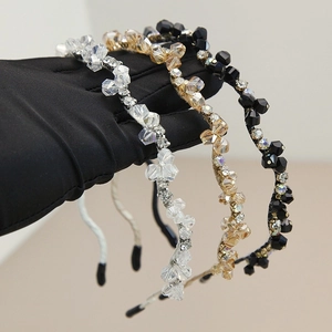 Serre-têtes baroques en cristal ondulé, coloris transparent, champagne et noir