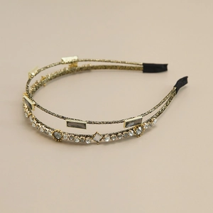 Detail of double-layer headband with crystals, grey gemstones and gold wire work