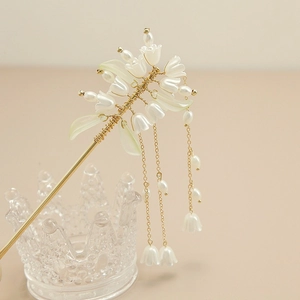 Vintage Chinese Style Lily Of The Valley Tassel Hair Stick Alloy Artificial Pearl Flower Hairpin For Hanfu Cheongsam Women Jewelry