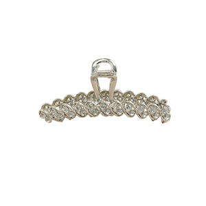 Silver alloy shark hair claw clip with double-row rhinestones for an elegant look