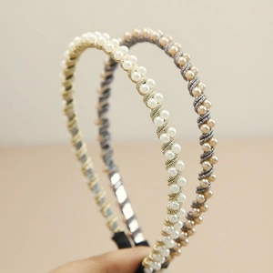 Handmade Beaded Faux Artificial Pearl Headband Elegant Alloy Wire Wrapped Hair Hoop Vintage Hair Accessories For Wedding Party Women
