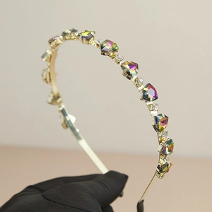 Serre-tête en Alliage de Cristal Mode Cœur Géométrique pour Femmes Plaqué Or Iridescent avec Strass Accessoires Cheveux Fête