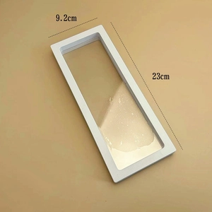 Macro view of rectangular white 9.2cm x 23cm PE film floating display box with clear membrane