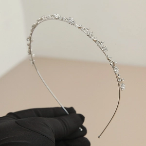 Elegant Silver Alloy Flower Headband With Clear Rhinestone Inlaid Bridal Wedding Party Hair Hoop For Women Fashion Jewelry
