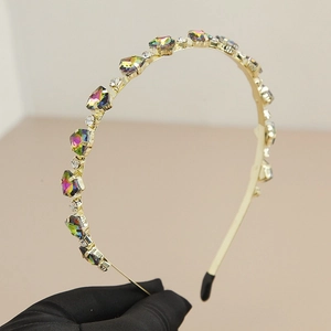 Serre-tête doré élégant avec cristaux AB colorés et strass géométriques pour femme