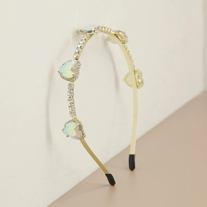 Serre-tête doré tendance avec pierres opales en cœur et cristaux de strass brillants