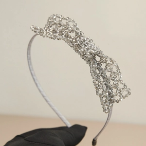 Handmade Woven Artificial Crystal Bowknot Headband Sweet Korean Style Beaded Hairband Decorative Hair Accessories For Women