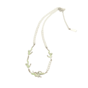 Irregular silver branch necklace with cat eye opal heart and white pearls jewelry