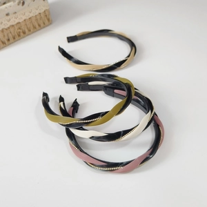 Korean Fashion Twisted Braided Rhinestone Headband Leather Texture Color Blocking Non-slip Hair Band For Women Daily Hair Accessories